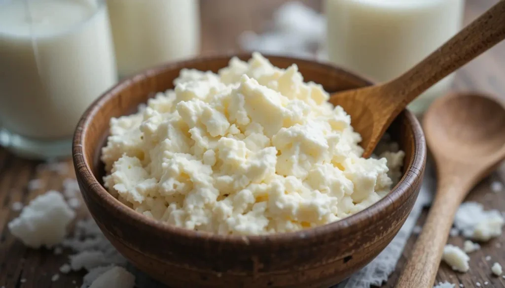 Homemade Cottage Cheese in a Bowl with Fresh Ingredients