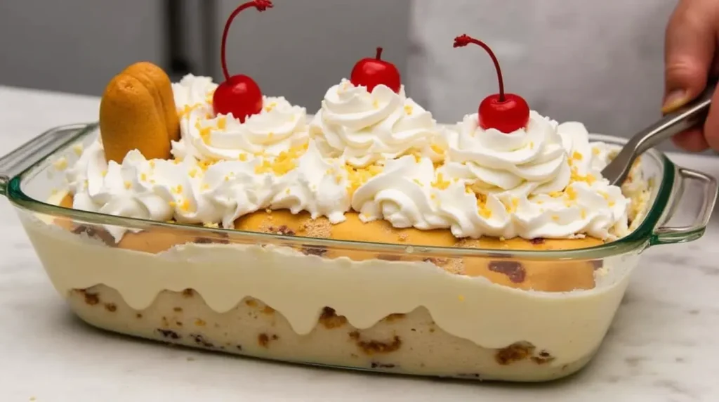 Delicious Banana Split Cake with Layers of Fruit and Cream