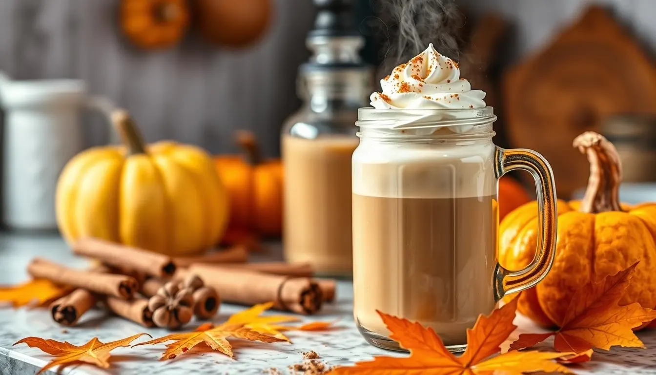 Homemade Pumpkin Spice Creamer in a Glass Jar with Fall Spices