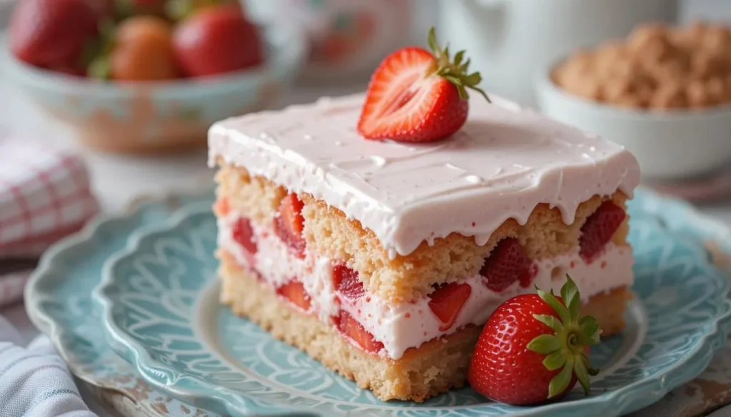 Homemade Strawberry Poke Cake with Whipped Topping