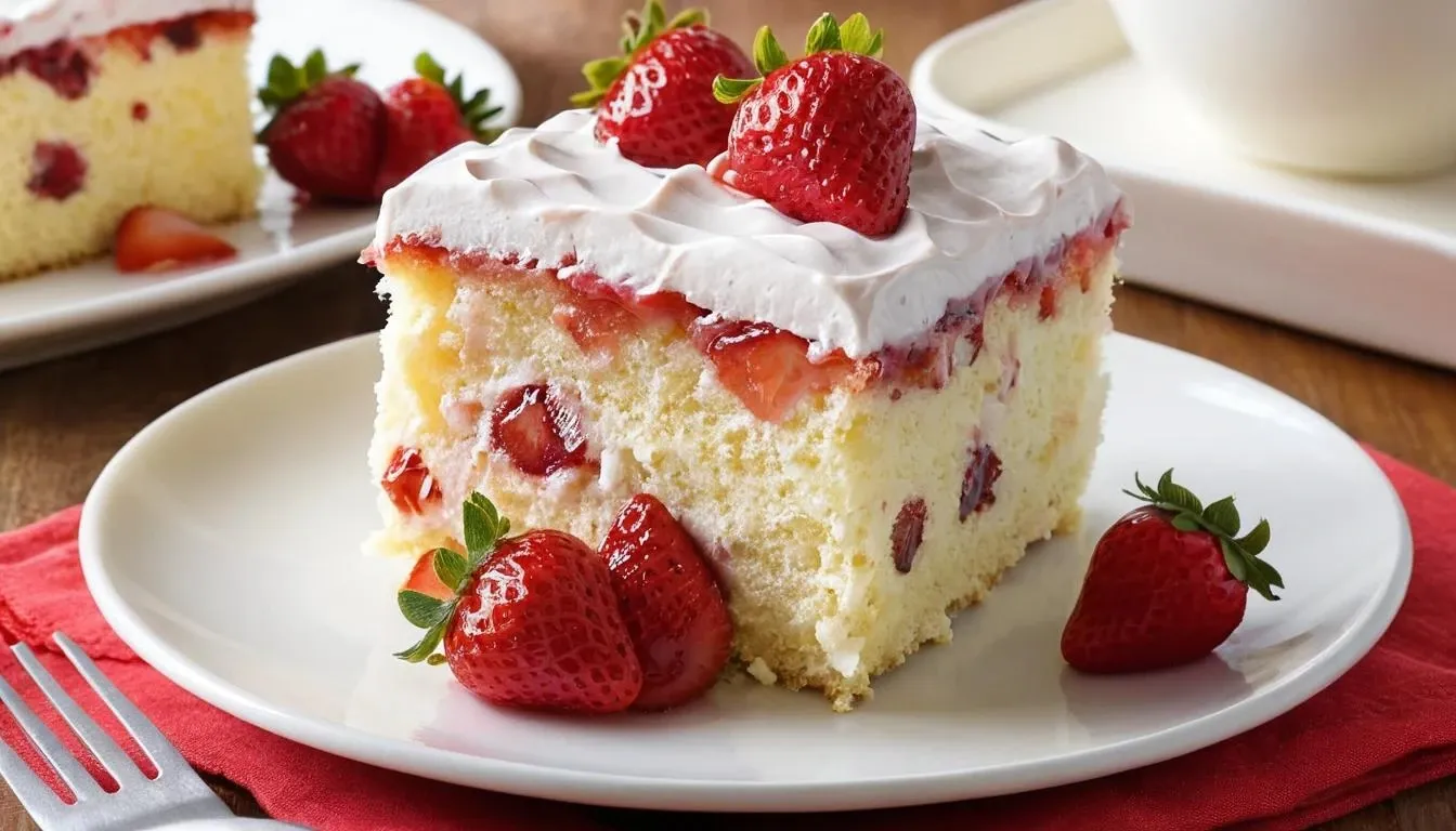 Homemade Strawberry Poke Cake with Whipped Topping