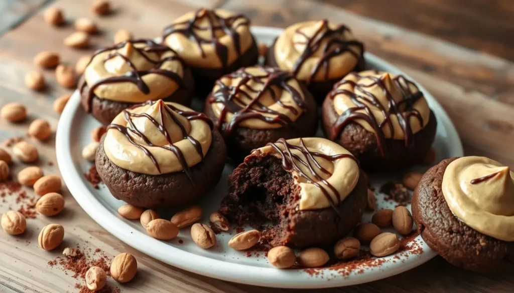 Decadent Buckeye Brownie Cookies with Chocolate and Peanut Butter Layers