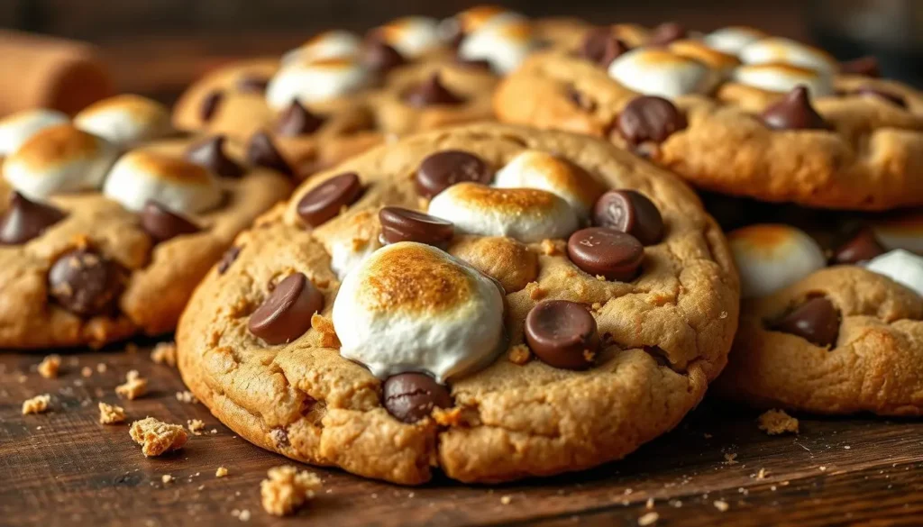 Freshly Baked S'more Cookies with Toasted Marshmallows and Chocolate Chips