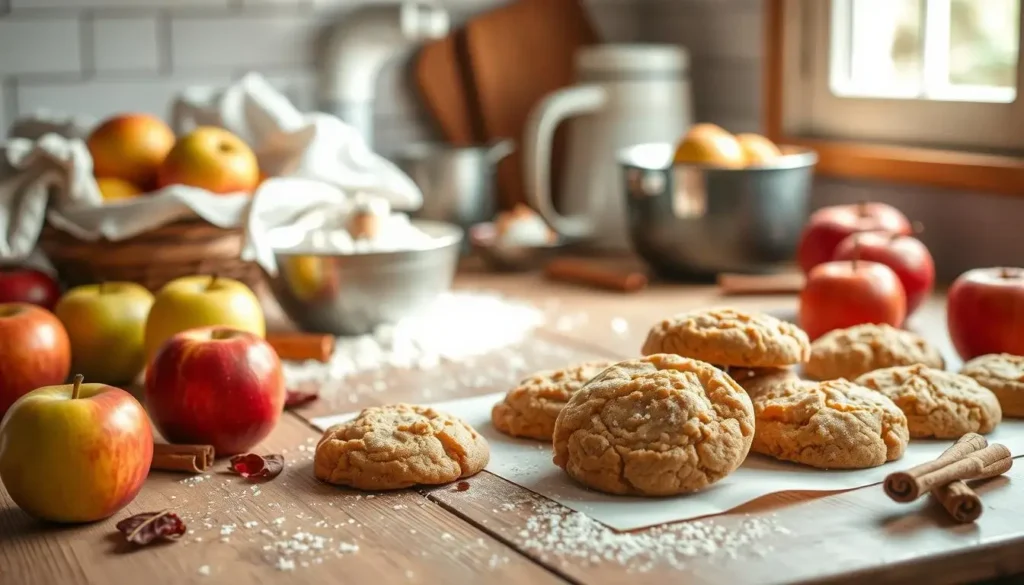 Freshly Baked Apple Cookies on a Wooden Tray