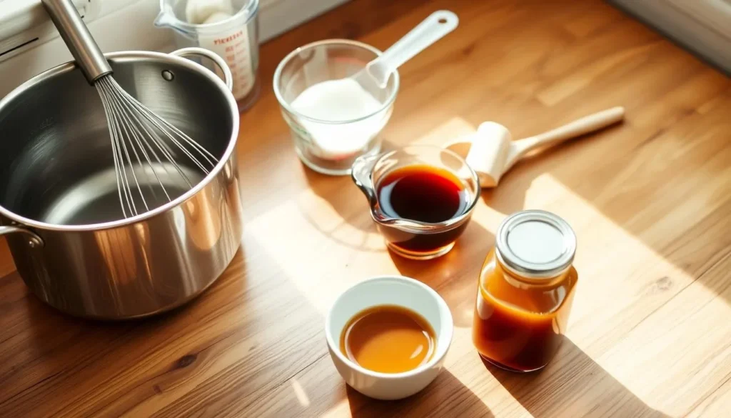 Ingredients and Tools for Making Bread Pudding Sauce