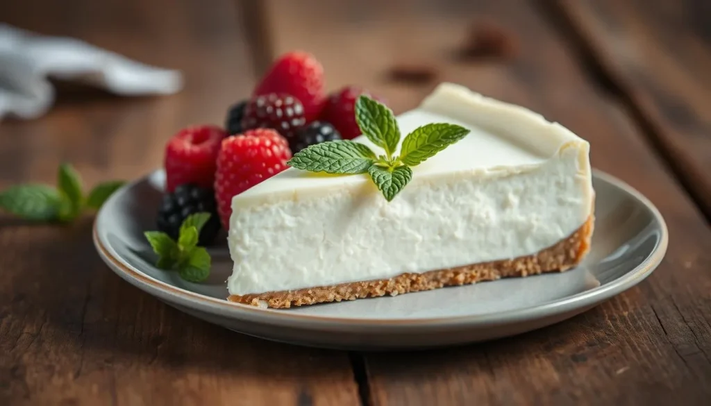 Creamy Cottage Cheese Cheesecake Slice with Fresh Berries