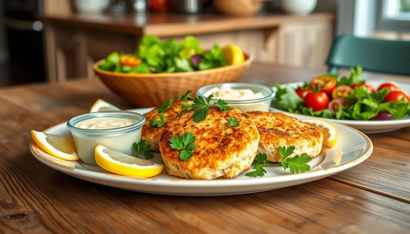 Homemade Old Bay Crab Cakes with Lemon and Sauce