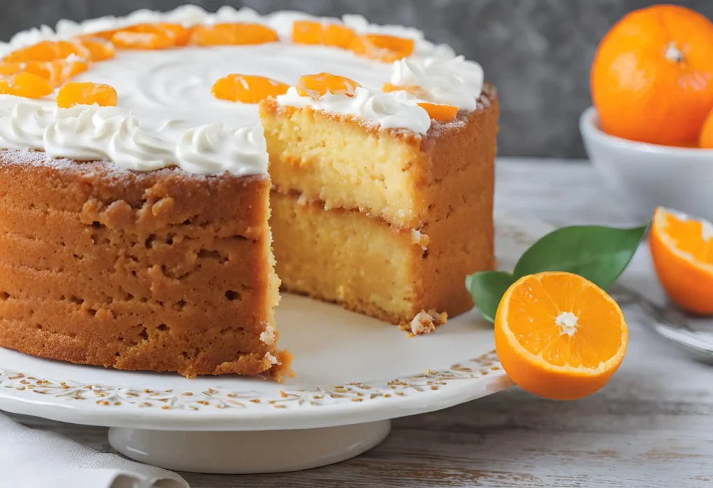 Homemade Mandarin Orange Cake with Whipped Cream Topping