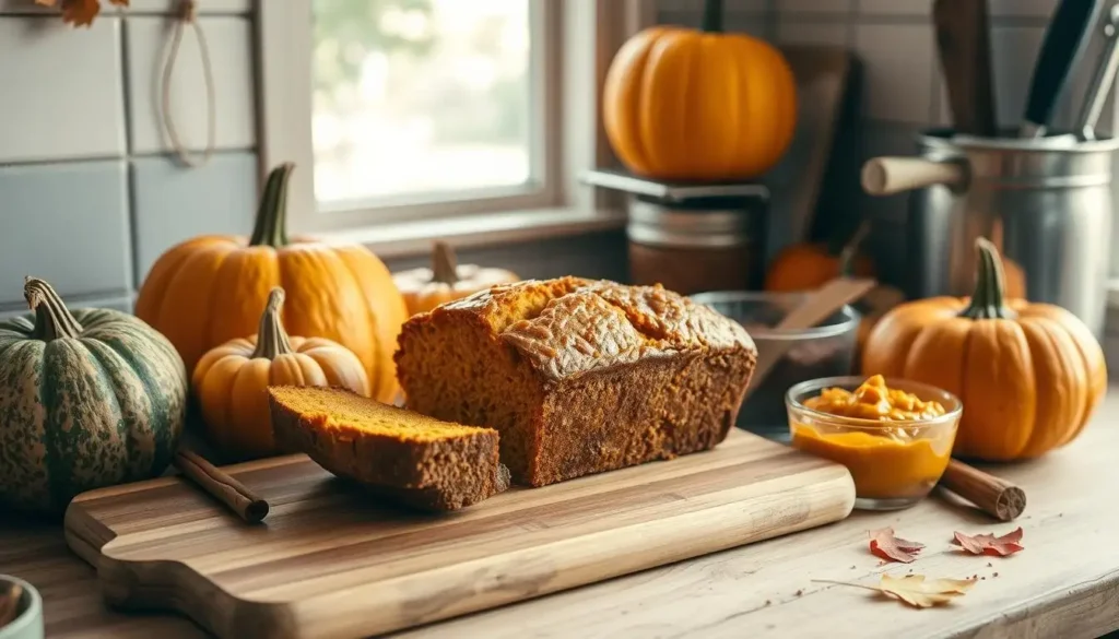 Rustic Old-Fashioned Pumpkin Bread with Fresh Pumpkins