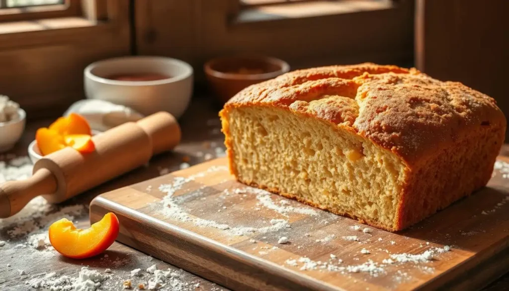 Freshly Baked Peach Bread with Slices of Peaches