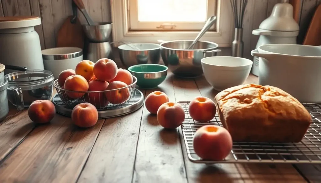 Freshly Baked Peach Bread with Slices of  Peaches