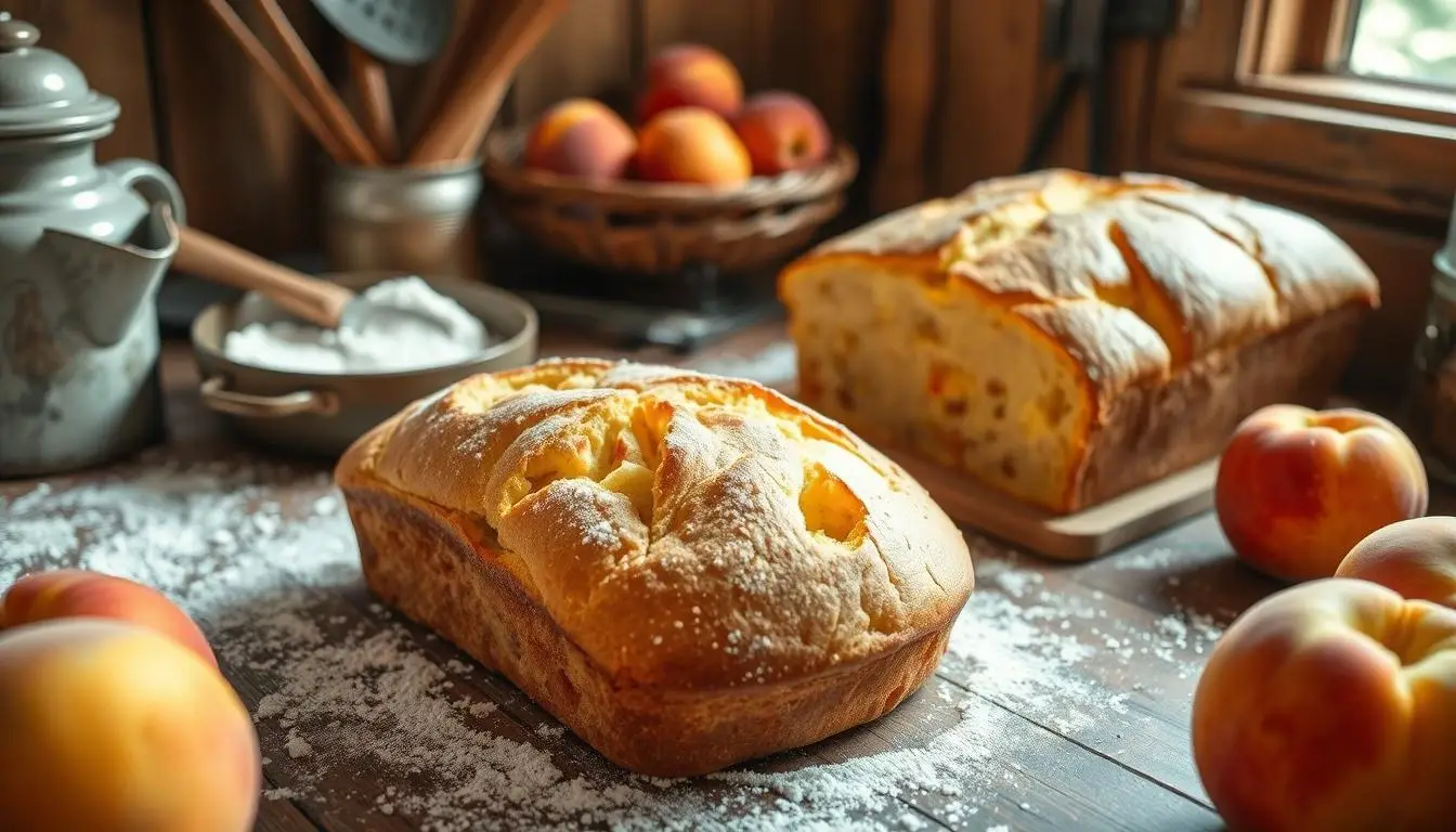 Freshly Baked Peach Bread with Slices of Peaches