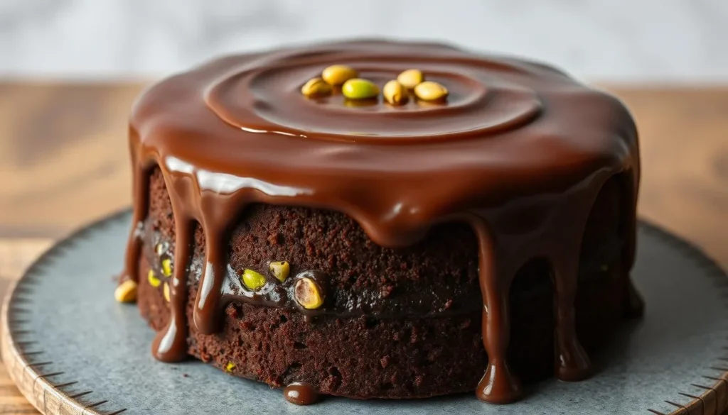 Decadent Flourless Pistachio Cake with Rich Chocolate Ganache
