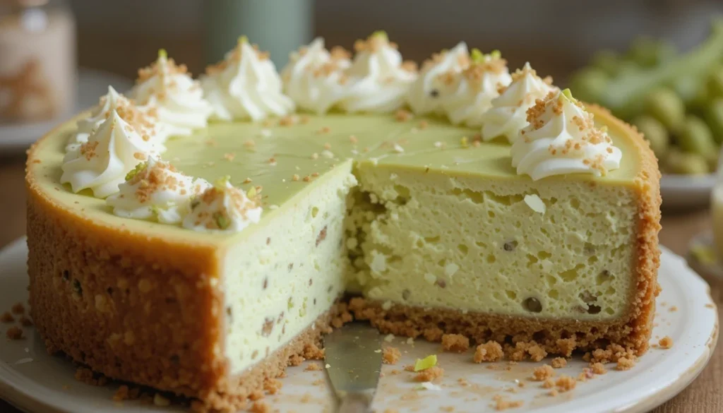 Fluffy Pistachio Cheesecake with Whipped Cream