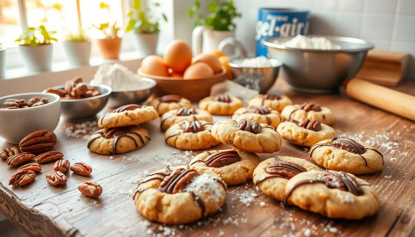 Homemade Pecan Cookies with Chocolate Drizzle